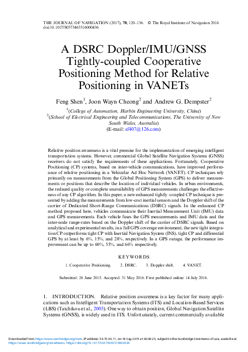 (PDF) A DSRC Doppler/IMU/GNSS Tightly-coupled Cooperative Positioning ...