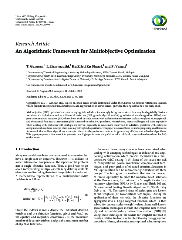 (PDF) Algorithmic Framework for MO optimization