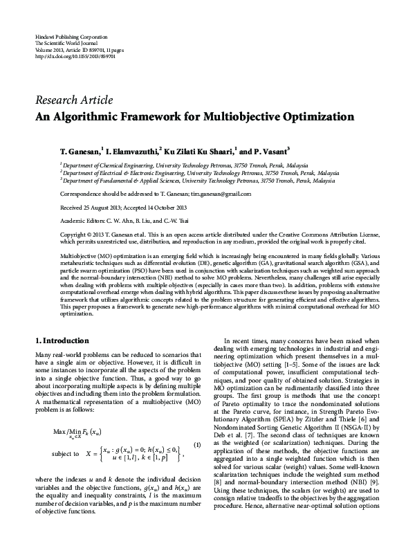 (PDF) An algorithmic framework for multiobjective optimization
