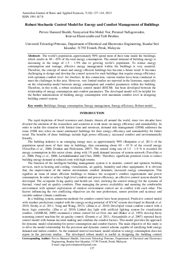 (PDF) Robust Stochastic Control Model for Energy and Comfort Management ...