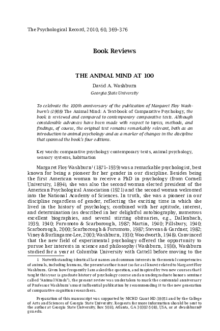 (PDF) The Animal Mind at 100