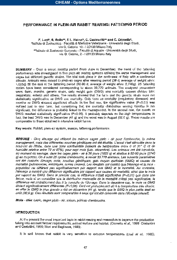 (PDF) Performance in Plein-Air Rabbit Rearing: Fattening Period
