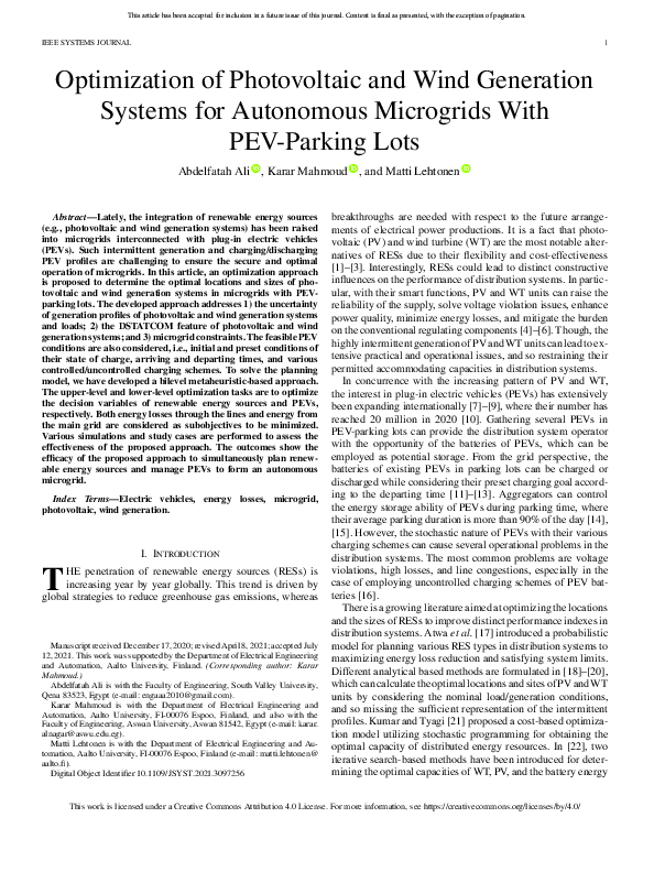 (PDF) Optimization of Photovoltaic and Wind Generation Systems for ...
