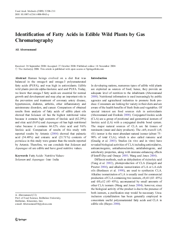 (PDF) Identification of Fatty Acids in Edible Wild Plants by Gas ...