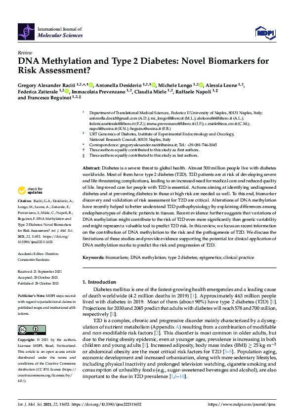 (PDF) DNA Methylation and Type 2 Diabetes: Novel Biomarkers for Risk ...