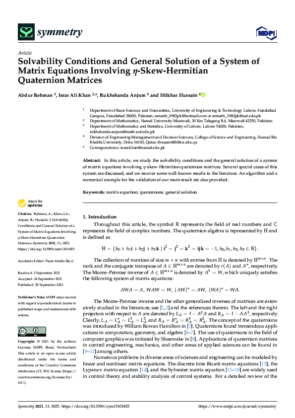 (PDF) Solvability Conditions and General Solution of a System of Matrix ...