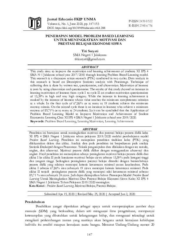 (PDF) Penerapan Model Problem Based Learning Untuk Meningkatkan ...
