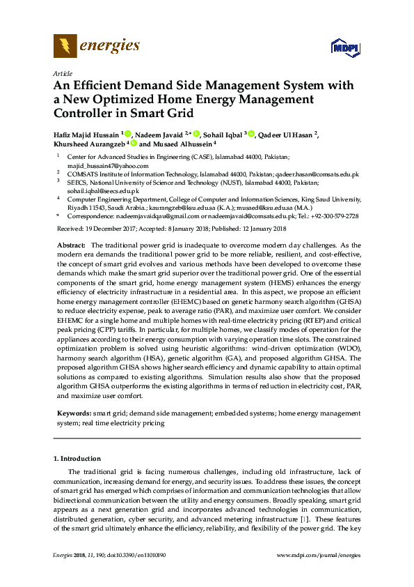 (PDF) An Efficient Demand Side Management System with a New Optimized ...