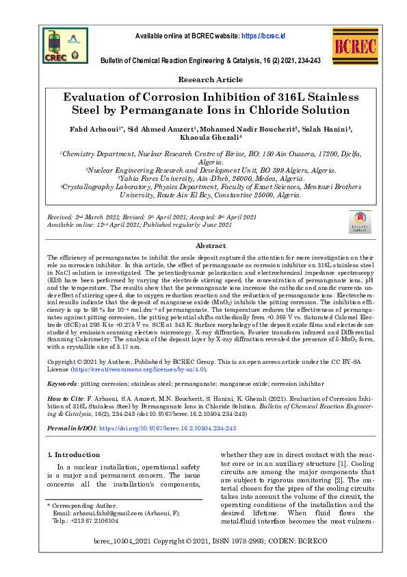 (PDF) Evaluation of Corrosion Inhibition of 316L Stainless Steel by ...