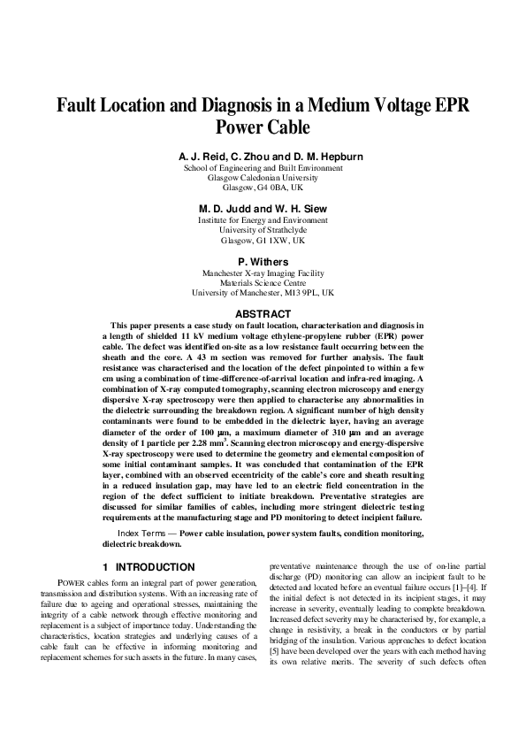 (PDF) Fault location and diagnosis in a medium voltage EPR power cable