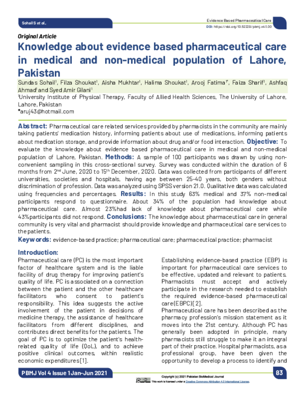 (PDF) Knowledge about evidence based pharmaceutical care in medical and ...