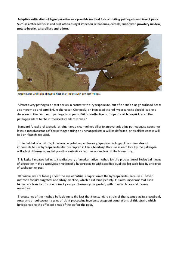 (PDF) Adaptive cultivation of hyperparasites as a possible method for ...
