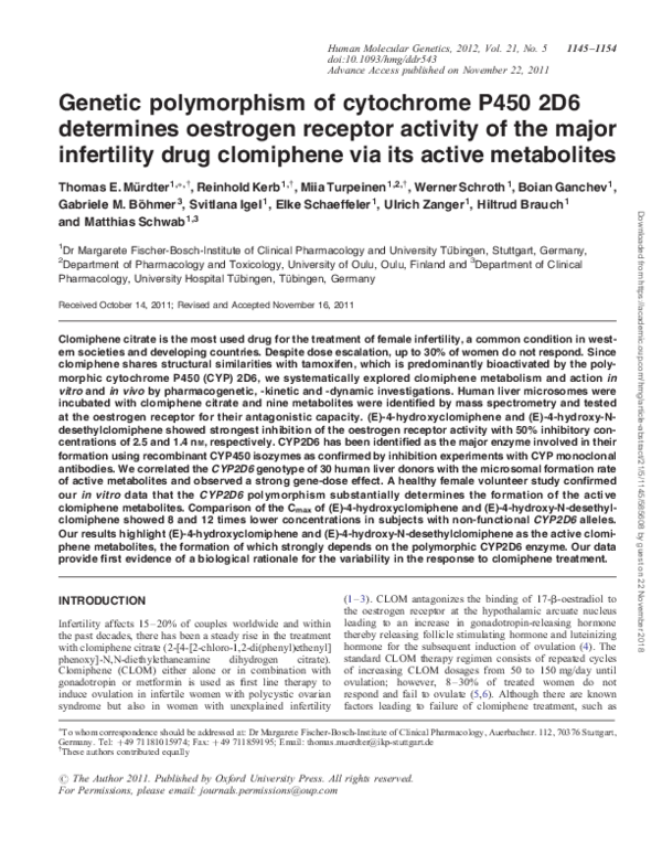 (PDF) Genetic polymorphism of cytochrome P450 2D6 determines oestrogen ...