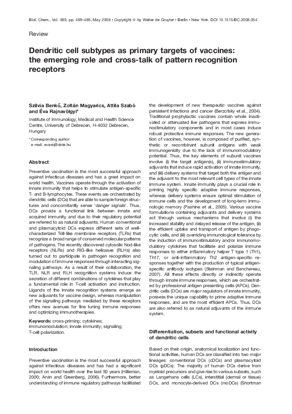 (PDF) Dendritic cell subtypes as primary targets of vaccines: the ...