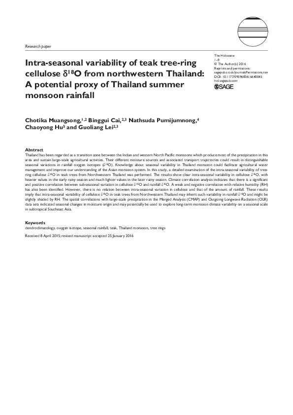 (PDF) Intra-seasonal variability of teak tree-ring cellulose δ18O from ...