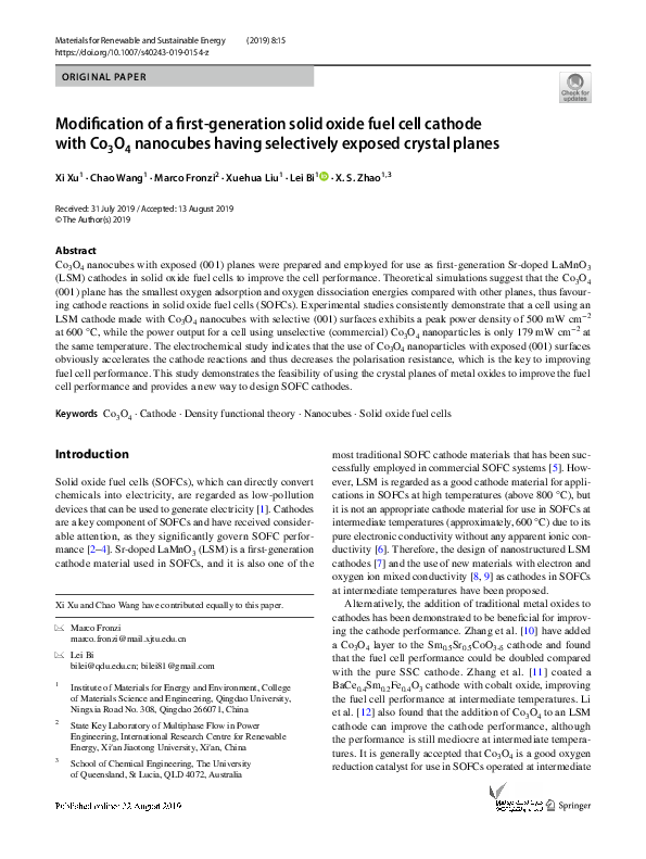 (PDF) Modification of a first-generation solid oxide fuel cell cathode ...