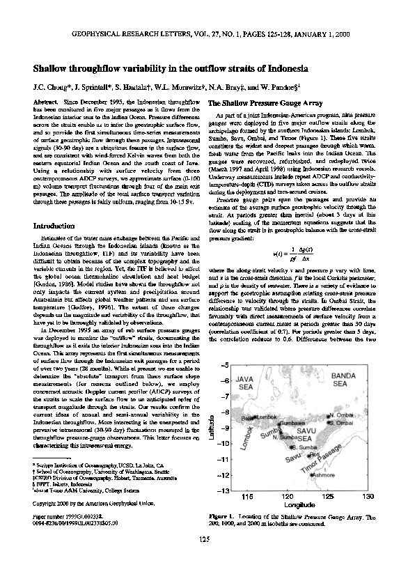 (PDF) Shallow throughflow variability in the outflow straits of Indonesia