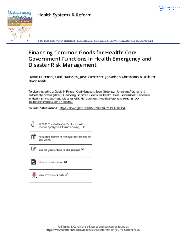 (PDF) Financing Common Goods for Health: Core Government Functions in ...