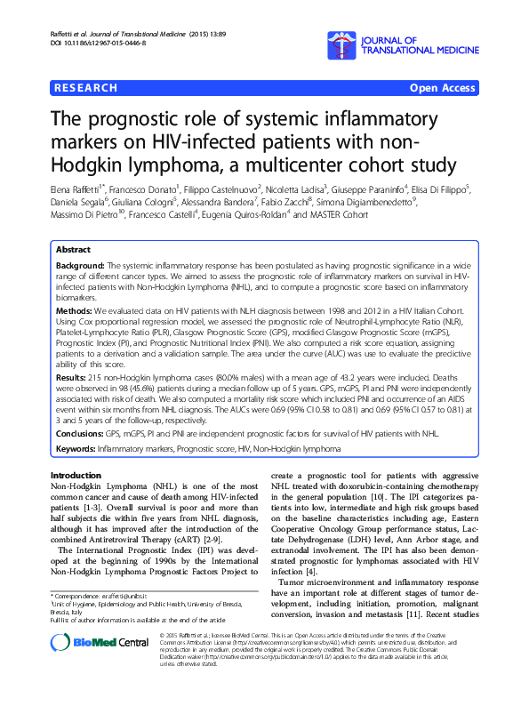 (PDF) The prognostic role of systemic inflammatory markers on HIV ...