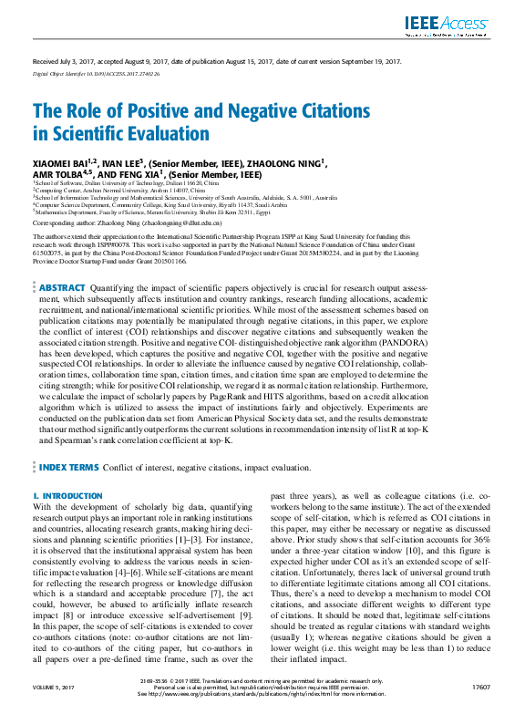 (PDF) The Role of Positive and Negative Citations in Scientific Evaluation