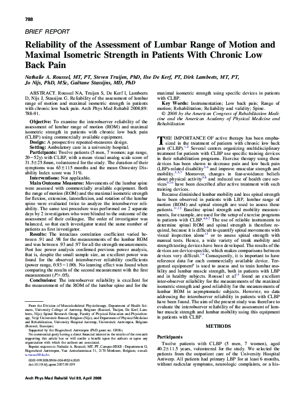 (PDF) Reliability of the Assessment of Lumbar Range of Motion and ...