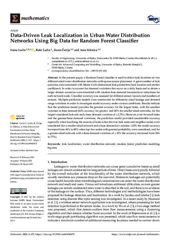 (PDF) Data-Driven Leak Localization in Urban Water Distribution ...