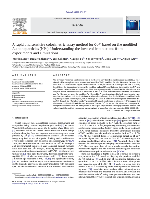 (PDF) A rapid and sensitive colorimetric assay method for Co2+ based on ...
