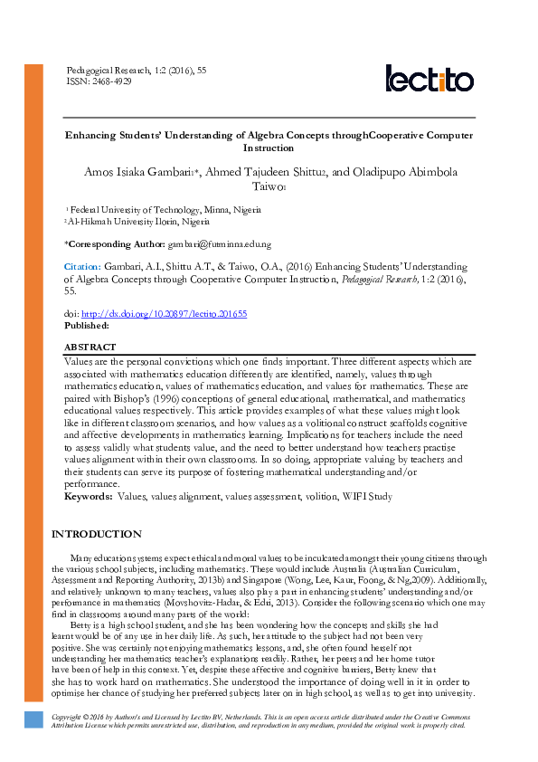 (PDF) Enhancing Students’ Understanding of Algebra Concepts through ...