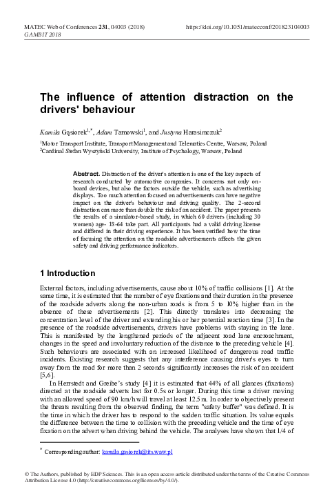 (PDF) The influence of attention distraction on the drivers’ behaviour
