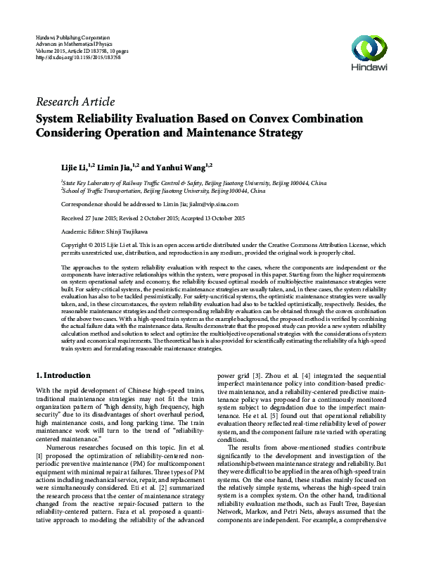 (PDF) System Reliability Evaluation Based on Convex Combination ...