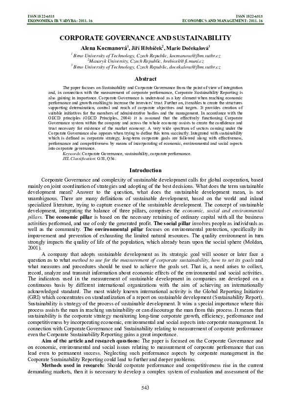 (PDF) Corporate governance and sustainability