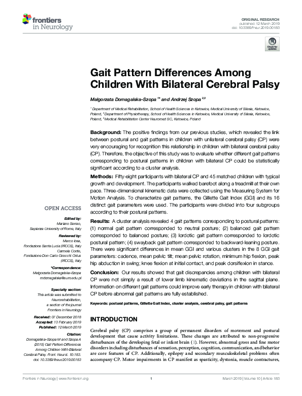 (PDF) Gait Pattern Differences Among Children With Bilateral Cerebral Palsy