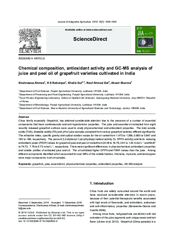 (PDF) Chemical composition, antioxidant activity and GC-MS analysis of ...