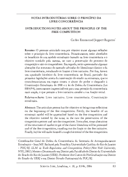 (PDF) Notas introdutórias sobre o princípio da livre concorrência