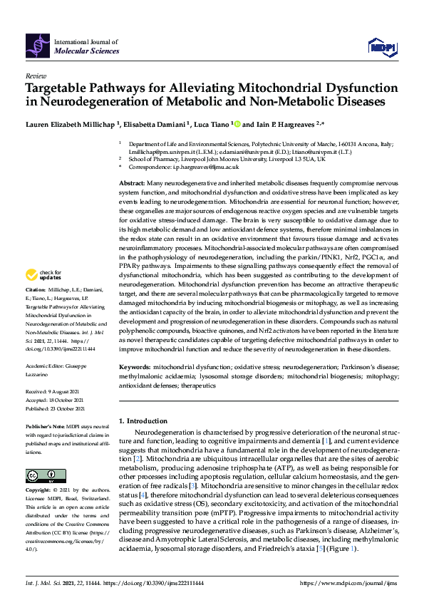 (PDF) Targetable Pathways for Alleviating Mitochondrial Dysfunction in ...