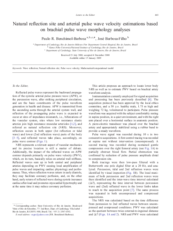 (PDF) Natural reflection site and arterial pulse wave velocity ...