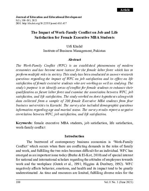 (PDF) The Impact of Work-Family Conflict on Job and Life Satisfaction ...