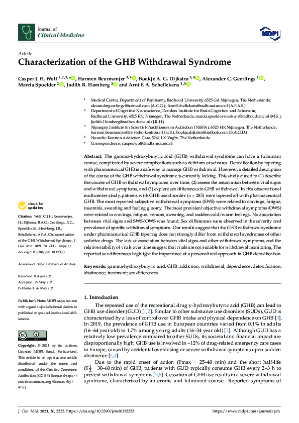 (PDF) Characterization of the GHB Withdrawal Syndrome