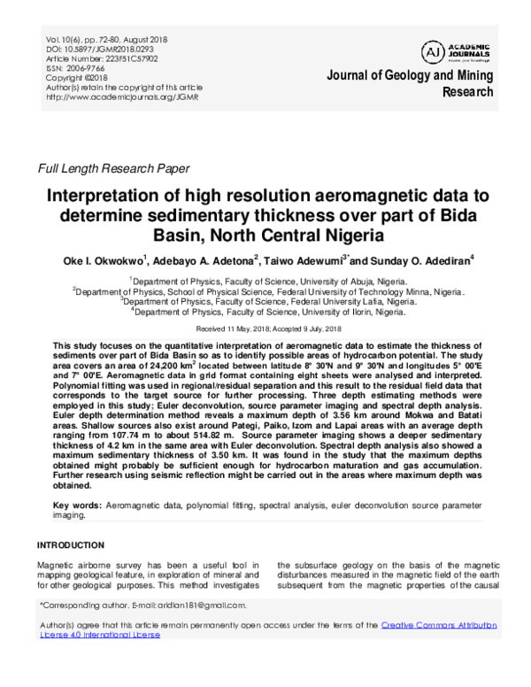 (PDF) Interpretation of high resolution aeromagnetic data to determine ...