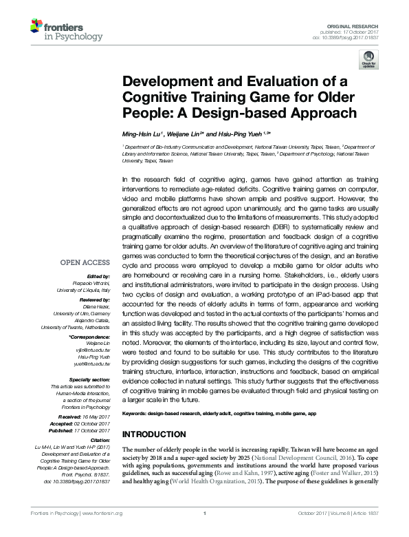 (PDF) Development and Evaluation of a Cognitive Training Game for Older ...