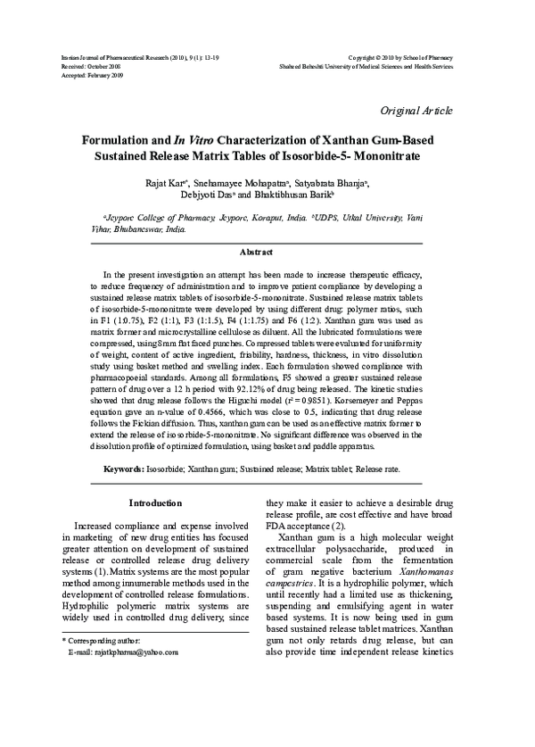 (PDF) Formulation and In Vitro Characterization of Xanthan Gum-Based ...