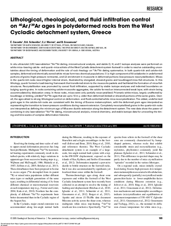 (PDF) Lithological, rheological, and fluid infiltration control on 40Ar ...