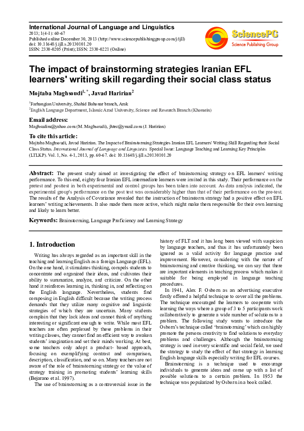 (PDF) The Impact of Brainstorming Strategies Iranian EFL Learners ...