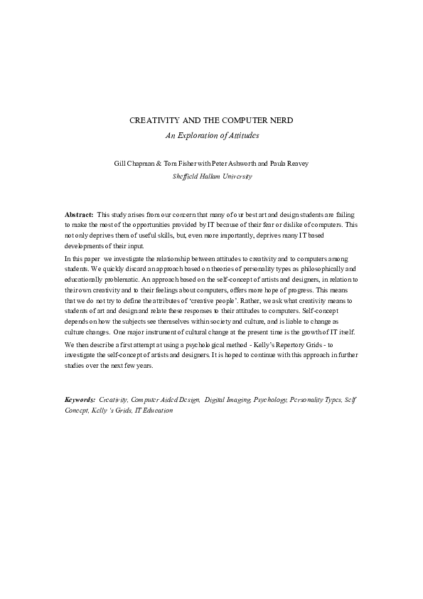 (PDF) Creativity and the Computer Nerd: An exploration of attitudes