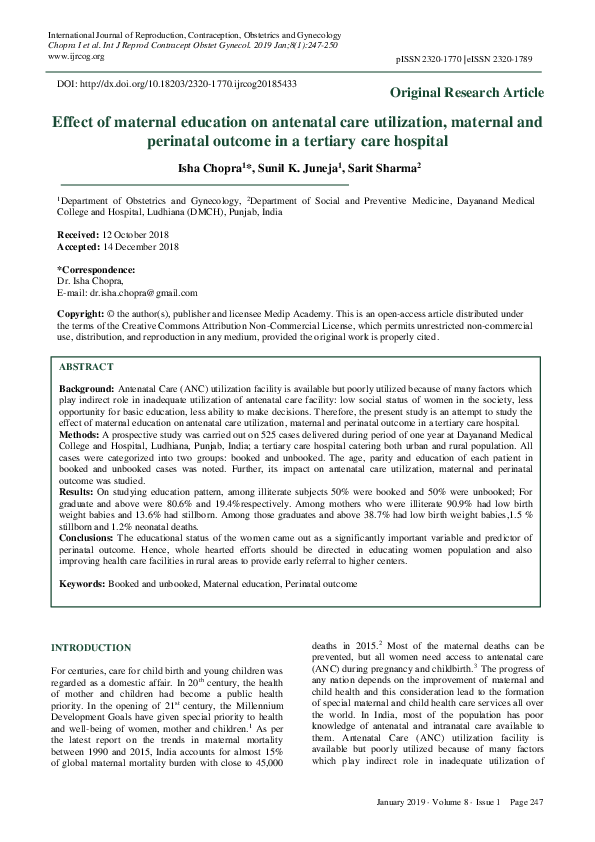 (PDF) Effect of maternal education on antenatal care utilization ...