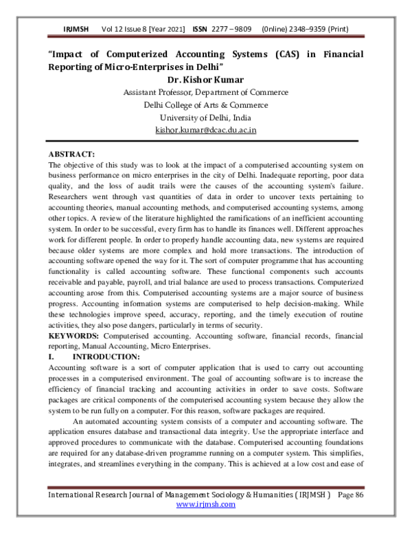 (PDF) "Impact of Computerized Accounting Systems (CAS) in Financial ...
