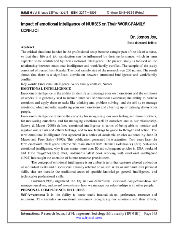 (PDF) Impact of emotional intelligence of NURSES on Their WORK-FAMILY ...