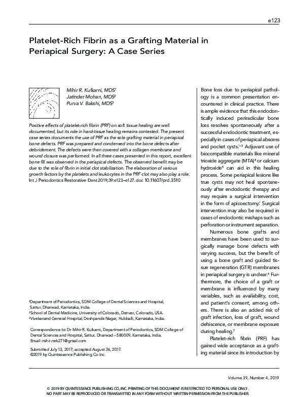 (PDF) Platelet-Rich Fibrin as a Grafting Material in Periapical Surgery ...