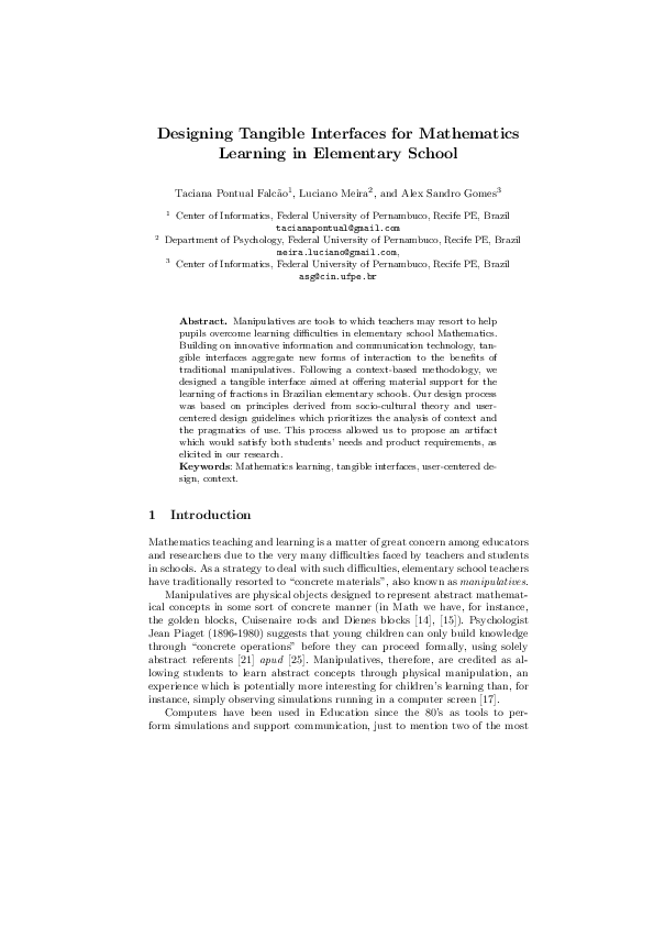 (PDF) Designing Tangible Interfaces for Mathematics Learning In ...