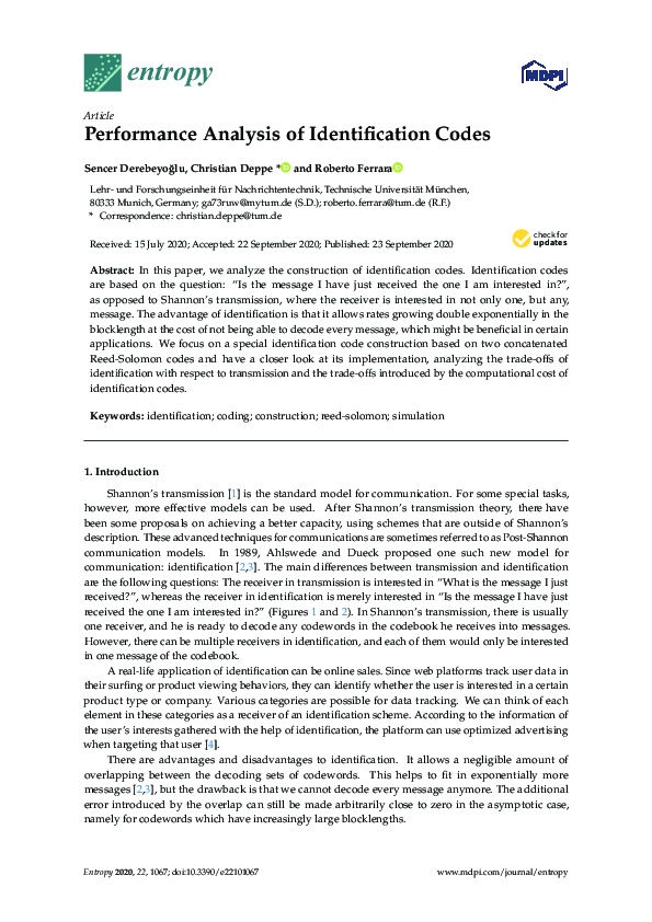 (PDF) Performance Analysis of Identification Codes